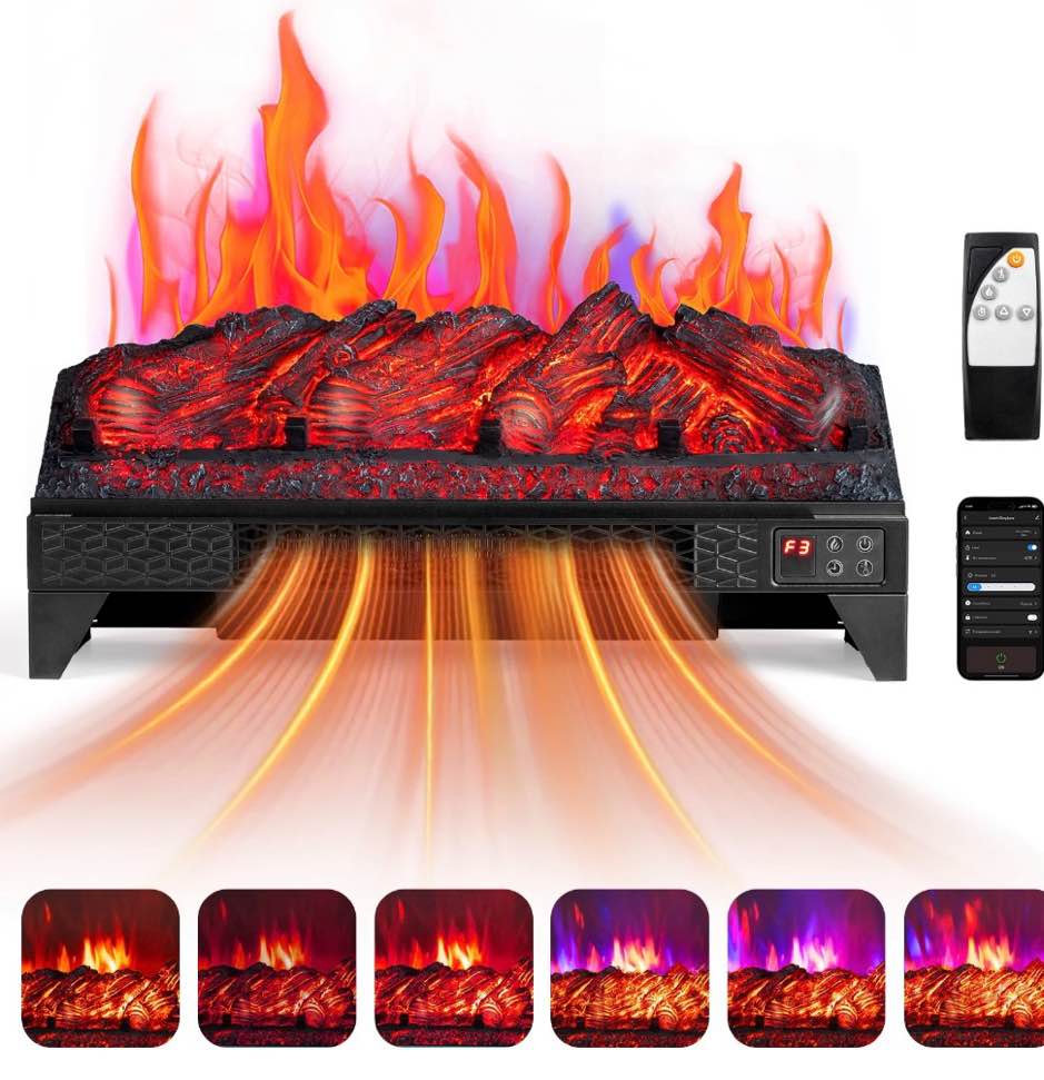 zimtown 23   electric fireplace insert w/remote & wifi control  faux fireplace logs w/timer  overheat protection  adjustable flame and brightness  csa listed for home living room bedroom