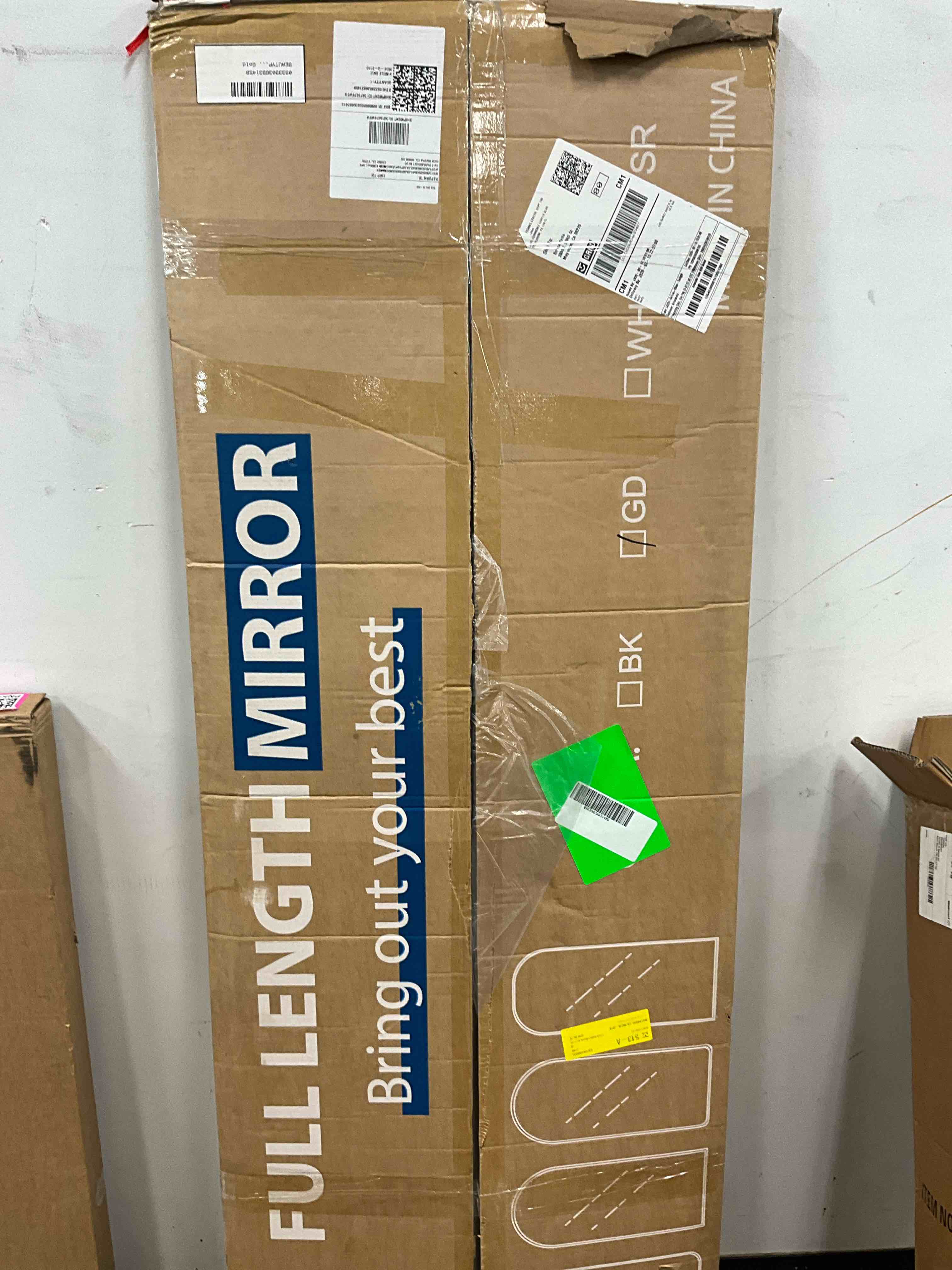 Condition photo showing New/Like New for beautypeak arched 64.1"x21.1" full length mirror floor mirror sturdy mdf mirror with stand full body mirror, gold 21.1"w x 64.1"h