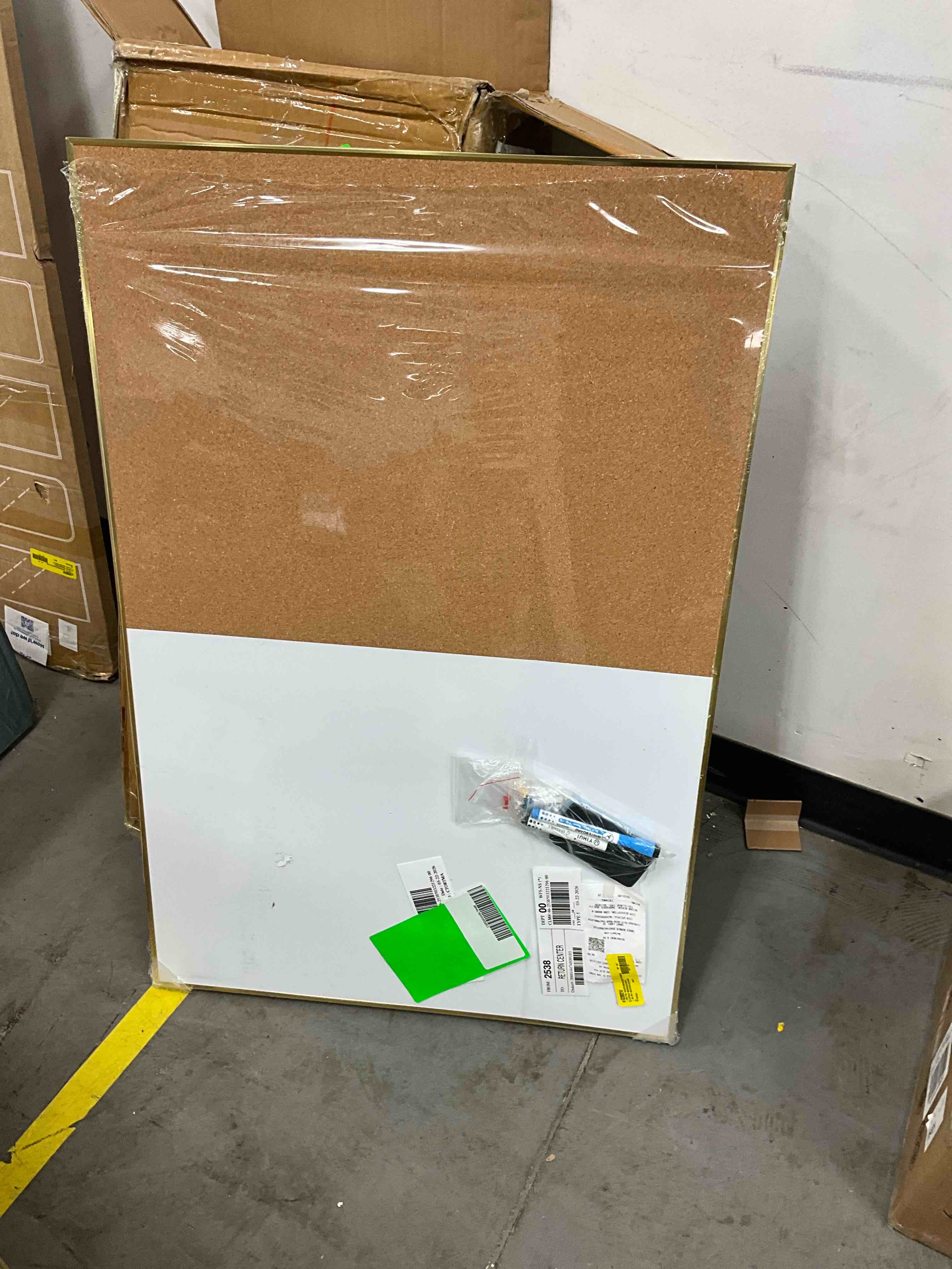 Condition photo showing Good Condition for cork board magnetic dry erase board combo 36 x 24 inches lage whiteboard and bulletin board combination aluminum frame vision board with with 2 markers 6 magnets eraser and push pins