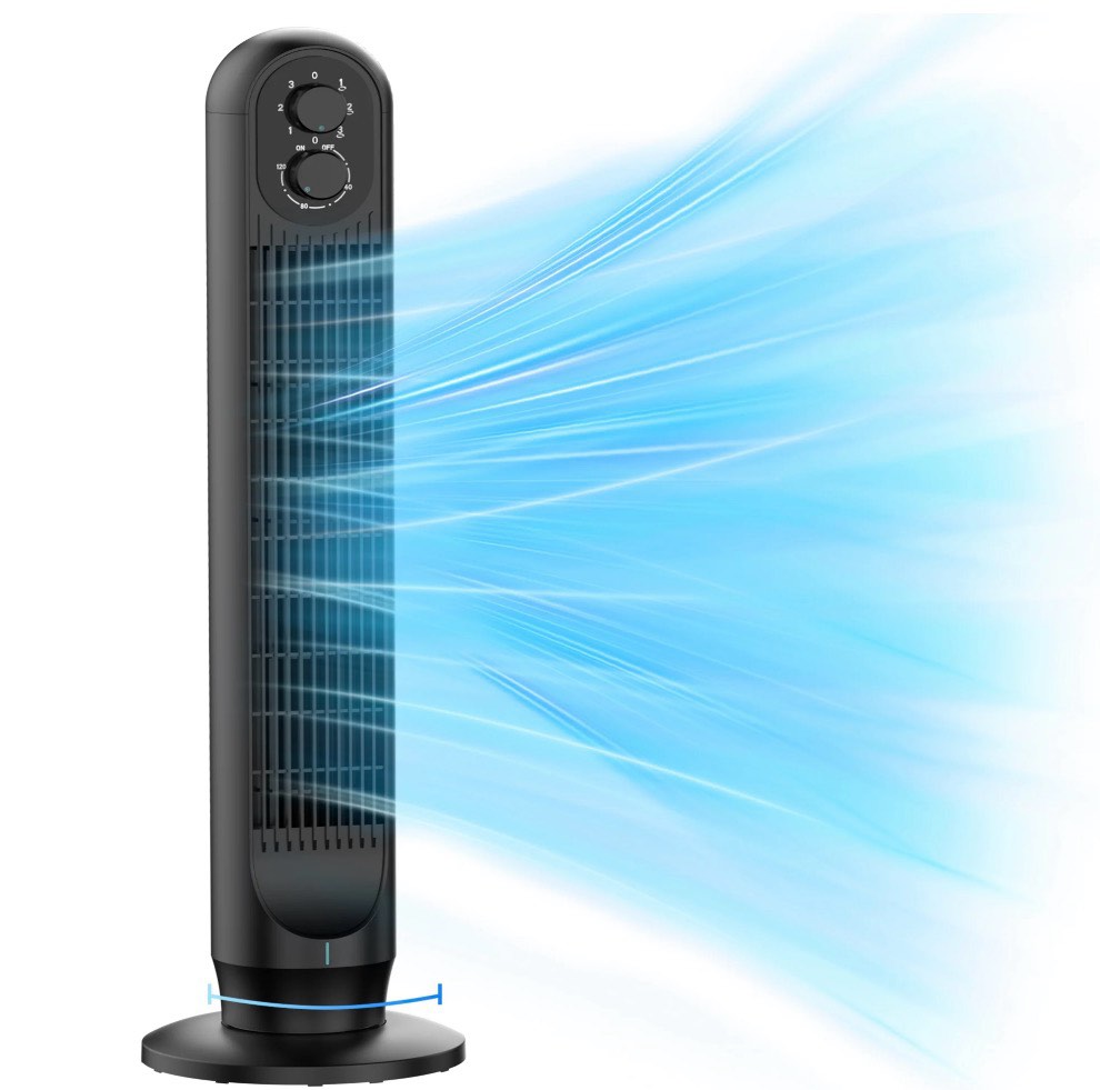 tower fan, 31" oscillating standing fan for home, patbrela  floor fan with 360° dual knob control, 3 speed, timer bladeless fan for bedroom office