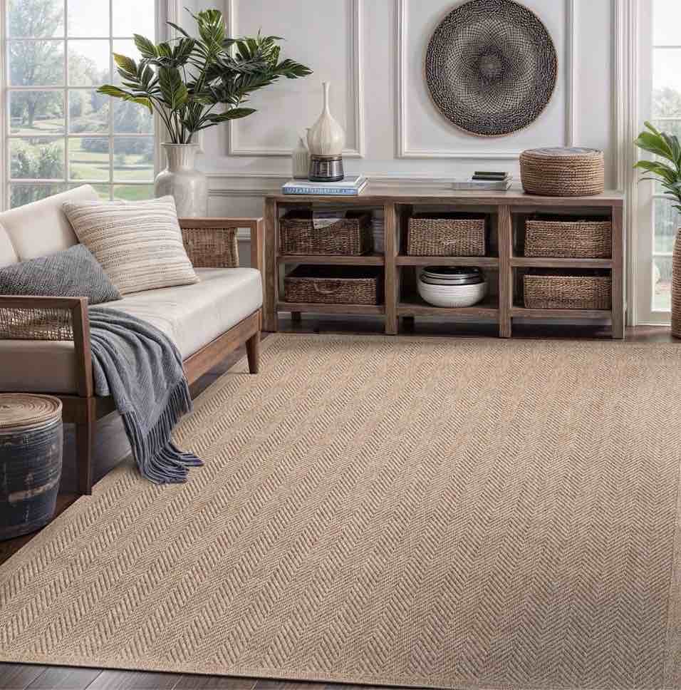 camilson easy jute rug indoor outdoor farmhouse area rugs herringbone-natural 5x7