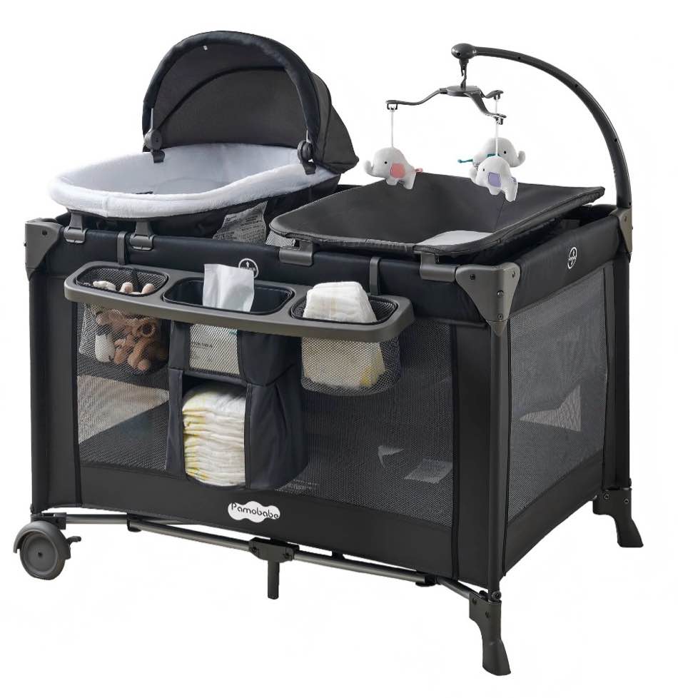 pamo babe 4-in-1 baby playard with bassinet & changing table for newborn