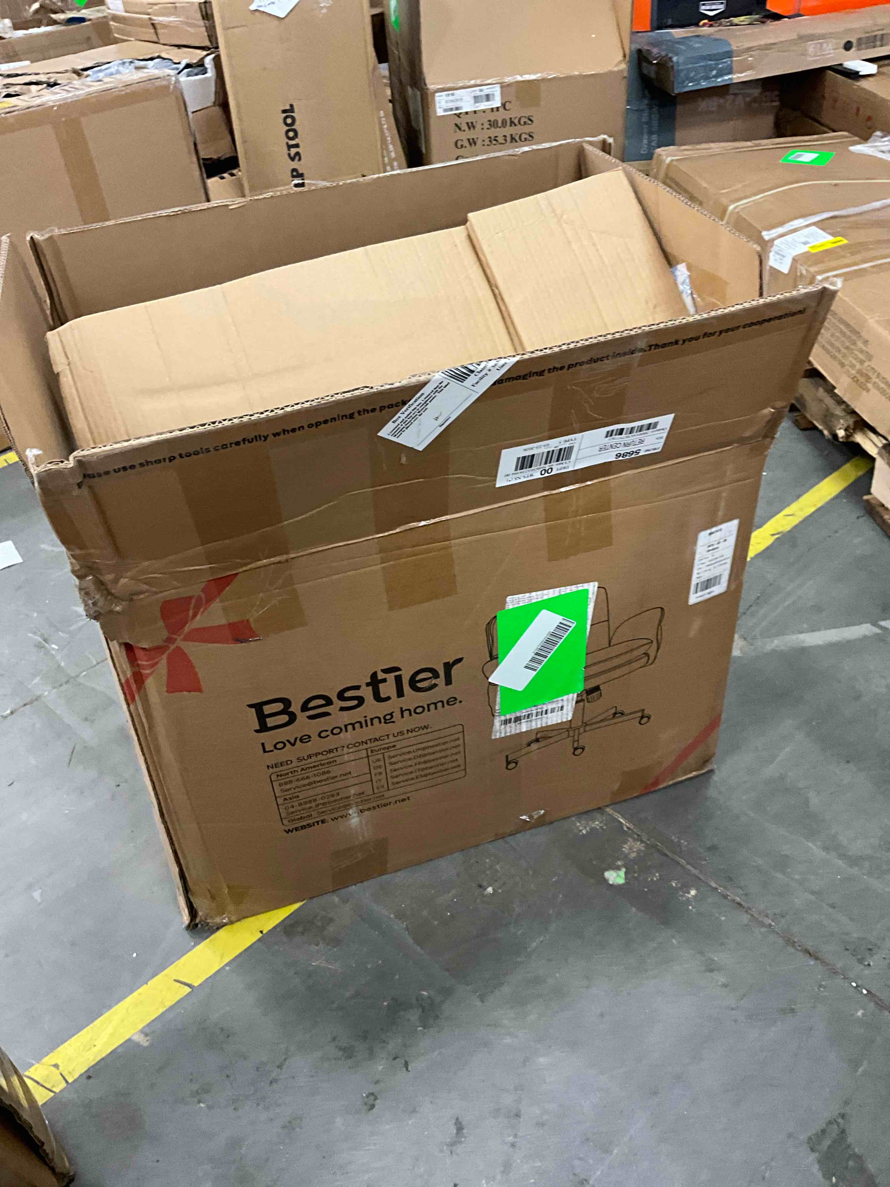 Condition photo showing New/Like New for bestier office chair criss cross chair with flip-up arms, adjustable height, comfy computer chair, vanity chair with side pockets, beige,pu leather