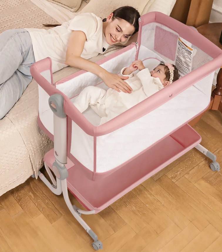 babyeap 3 in 1 baby bassinet,baby basinet bedside sleeper,standalone baby crib,6 height adjustable portable crib for newborn,pink