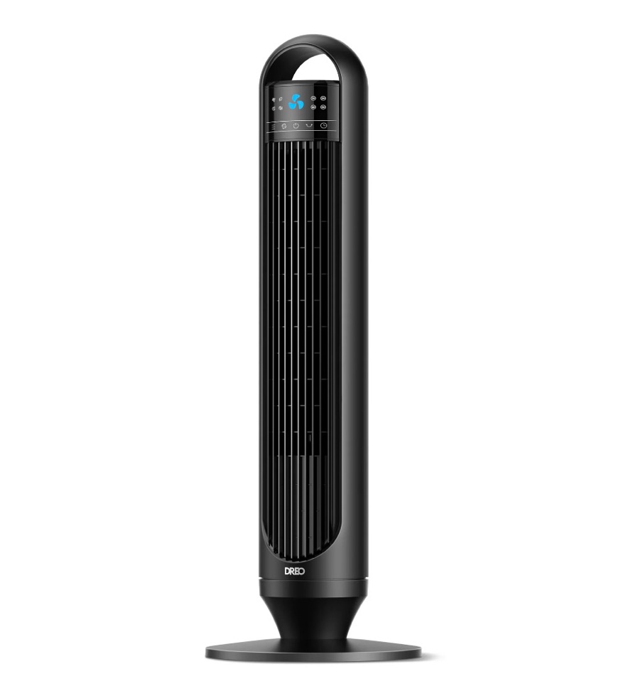 o dreo tower fans for home, 32" standing floor fan, 26 ft/s bladeless fan with remote, 90° oscillating, 3 modes, 3 speeds, led display, 8h timer, quiet room fan