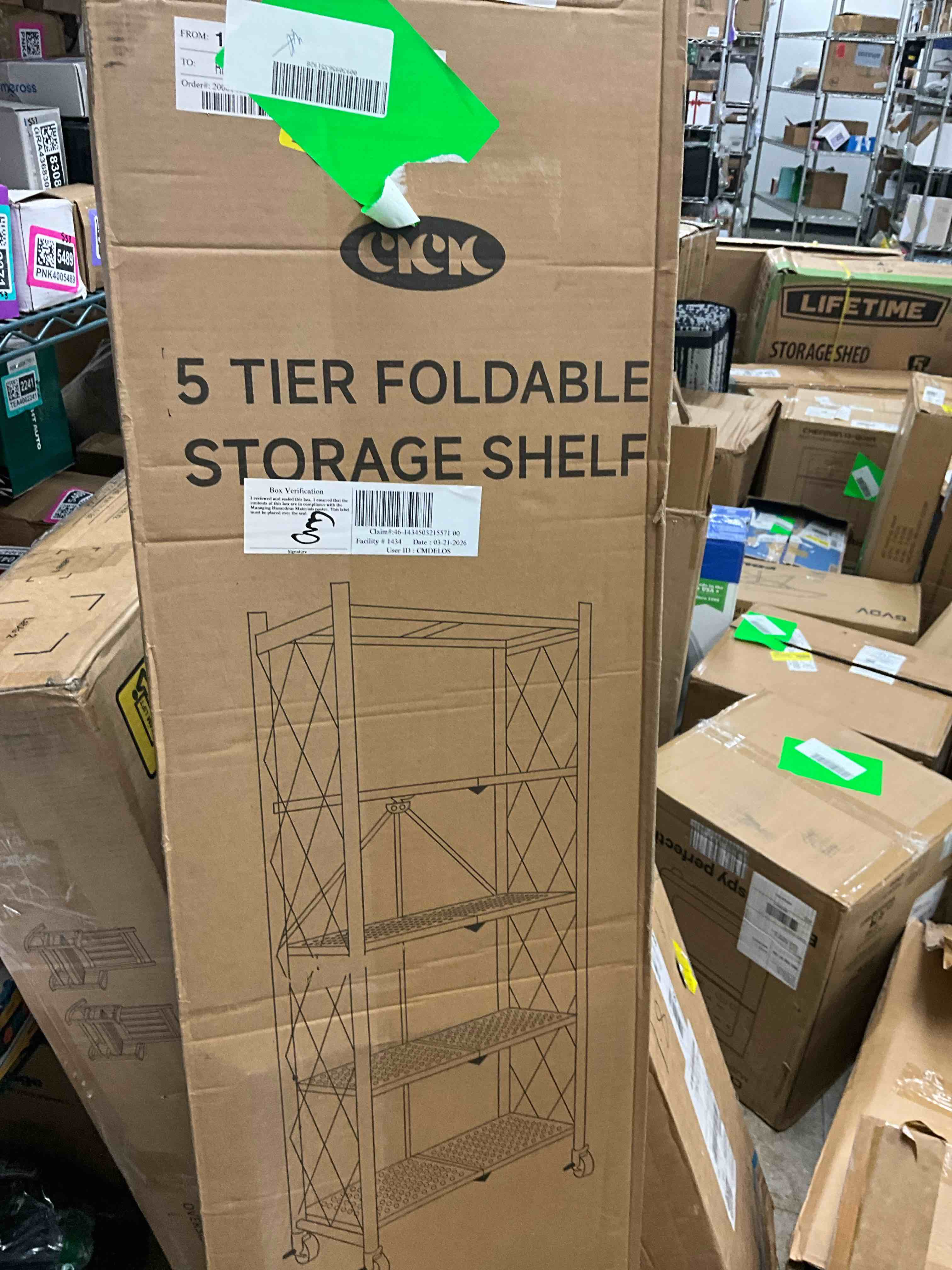 Condition photo showing New/Like New for cookcok 5-tier storage shelving unit  metal shelf 27.9 x13.4 x62.5  foldable storage shelf with wheels  garage shelf  metal storage rack  kitchen shelf with 4 hooks  no assemble require  white
