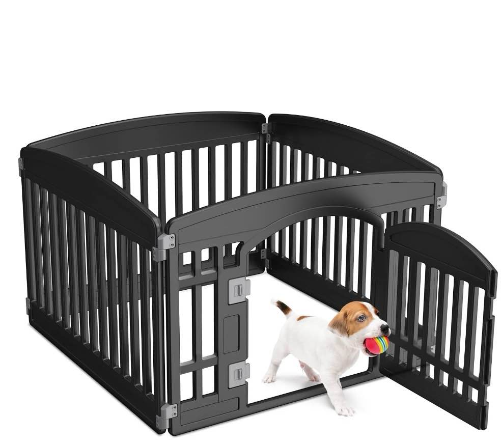 concetta plastic dog playpen 24 inch, 4-panel pet fence for small dog, black
