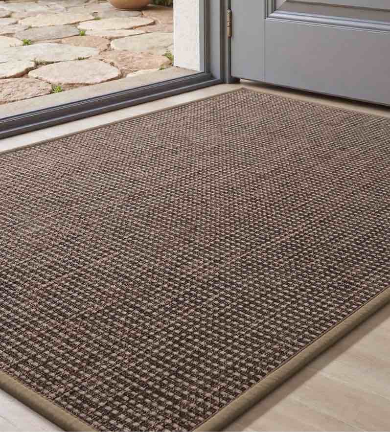 feelhome door mats for inside 36 x59  non slip rubber welcome mat for inside low-profile dirt trapper indoor door mats for entryway absorbent washable entry rug floor mats brown