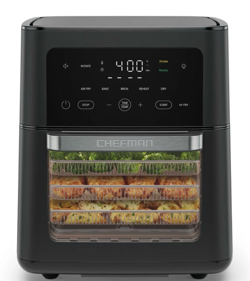 chefman 13-quart multifunctional air fryer+ with 5 cooking functions – black