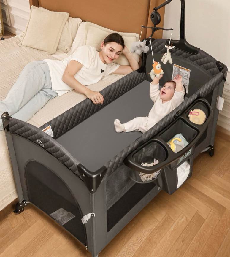 babyeap 5-in-1 baby bassinet with playard mode & changing table,bedside sleeper for newborns and infants,gray