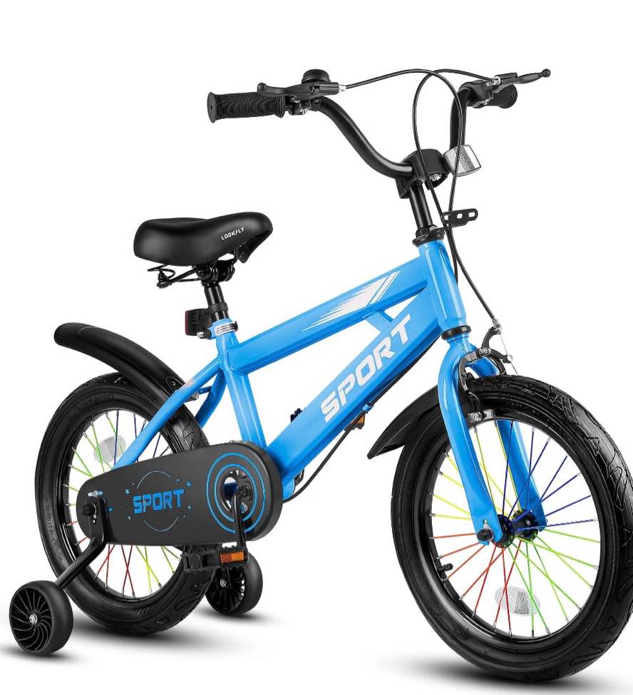 lookfly 14" kids bike for boys and girls with removable training wheels,children's cicycle,blue