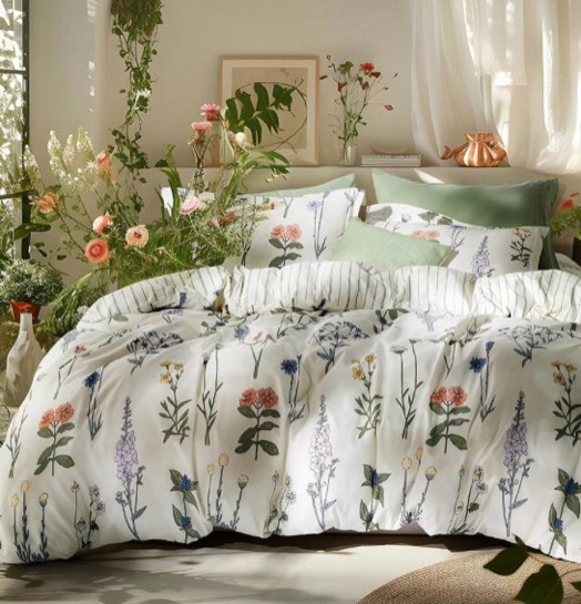 bedsure comforter set queen size - cute floral bedding comforter set, 3 pieces, 1 soft reversible coconut white botanical flowers comforter and 2 pillow shams