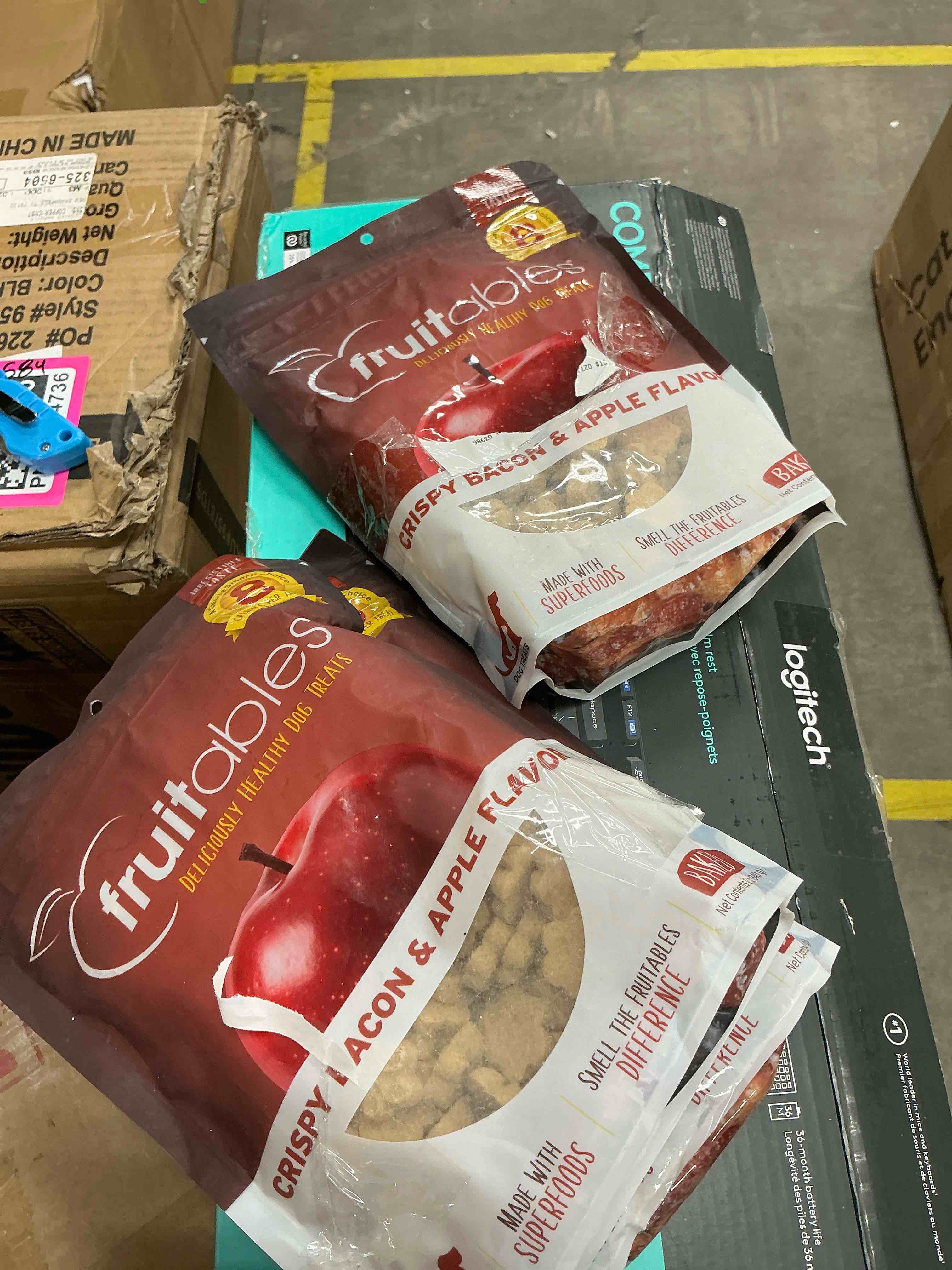 Condition photo showing Good Condition for fruitables baked dog treats, healthy pumpkin treat for dogs, low calorie & delicious, free of wheat, corn and soy, made in the usa, apple and crispy bacon flavor, 12oz 12 ounce (pack of 2 )apple and crispy bacon