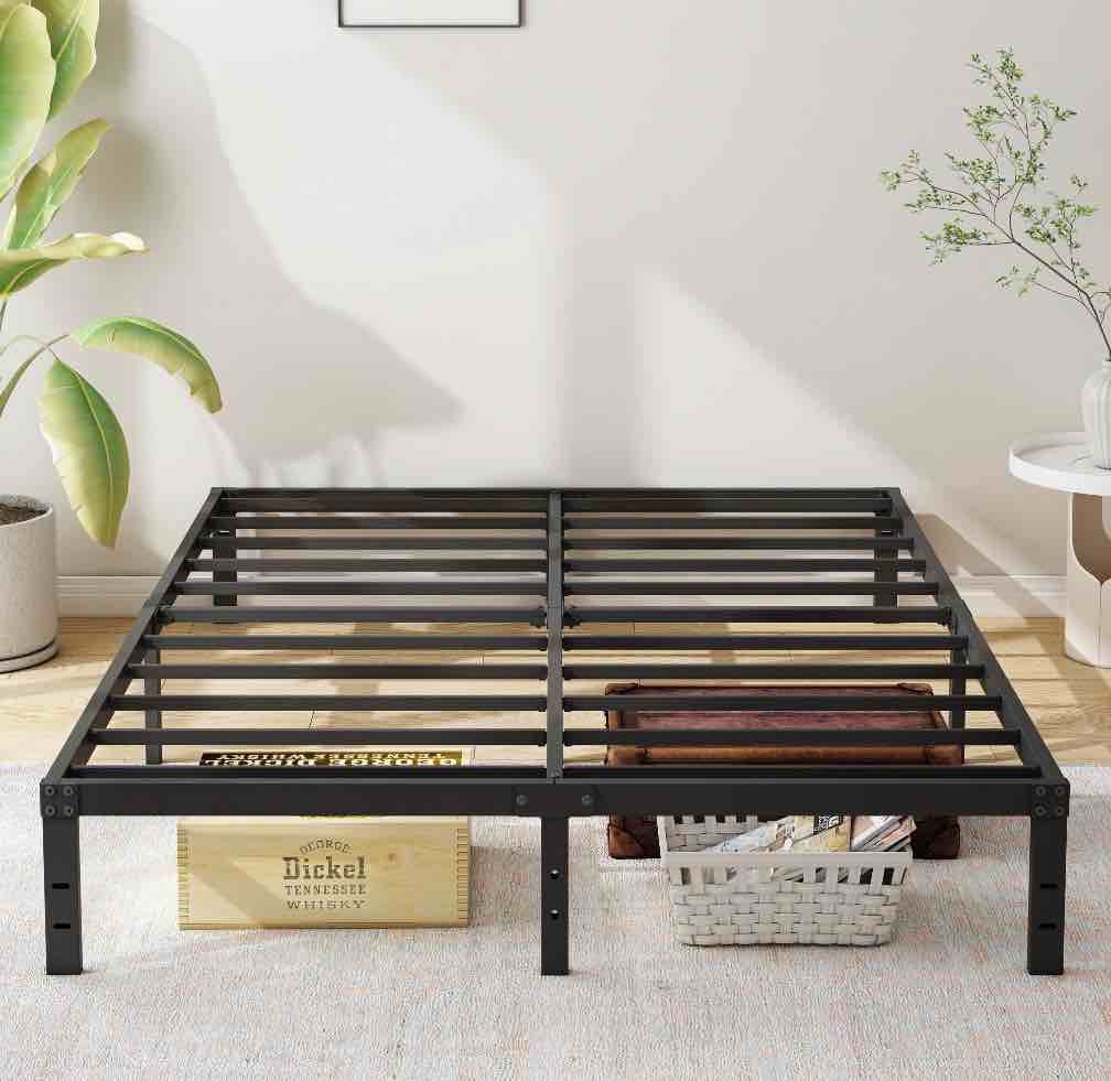 maenizi queen bed frame no box spring needed 10 inch heavy duty metal platform bedframe queen size with steel slats, easy assembly, black