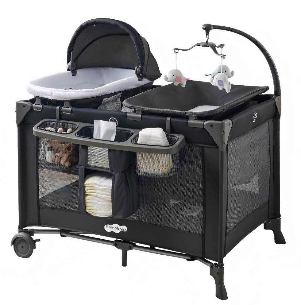 pamo babe 4-in-1 baby playard with bassinet & changing table for newborn