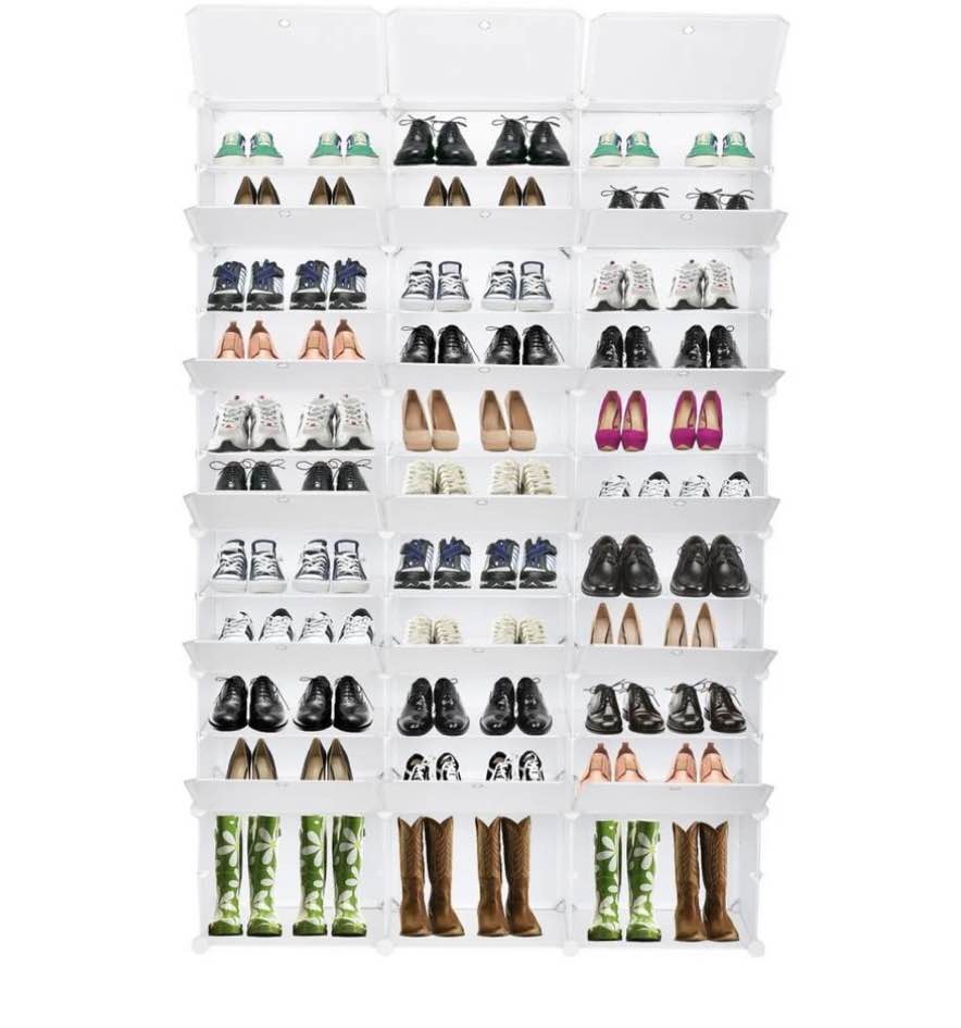 Condition photo showing New/Like New for ubesgoo 12 tiers shoe rack shelf 36 cubes shoe storage cabinet 72 pairs shoe storage organizer for entryway hallway bedroom living room  white