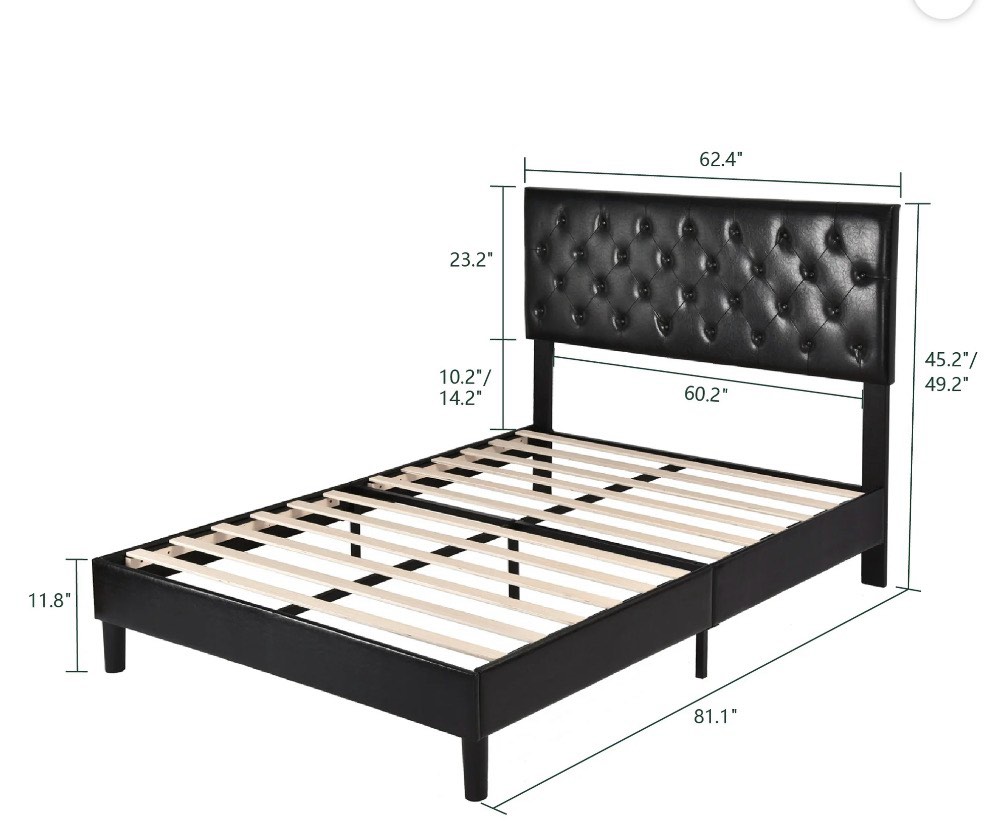 Condition photo showing New/Like New for amolife queen faux leather upholstered platform bed frame with adjustable headboard  diamond button tufted style  black