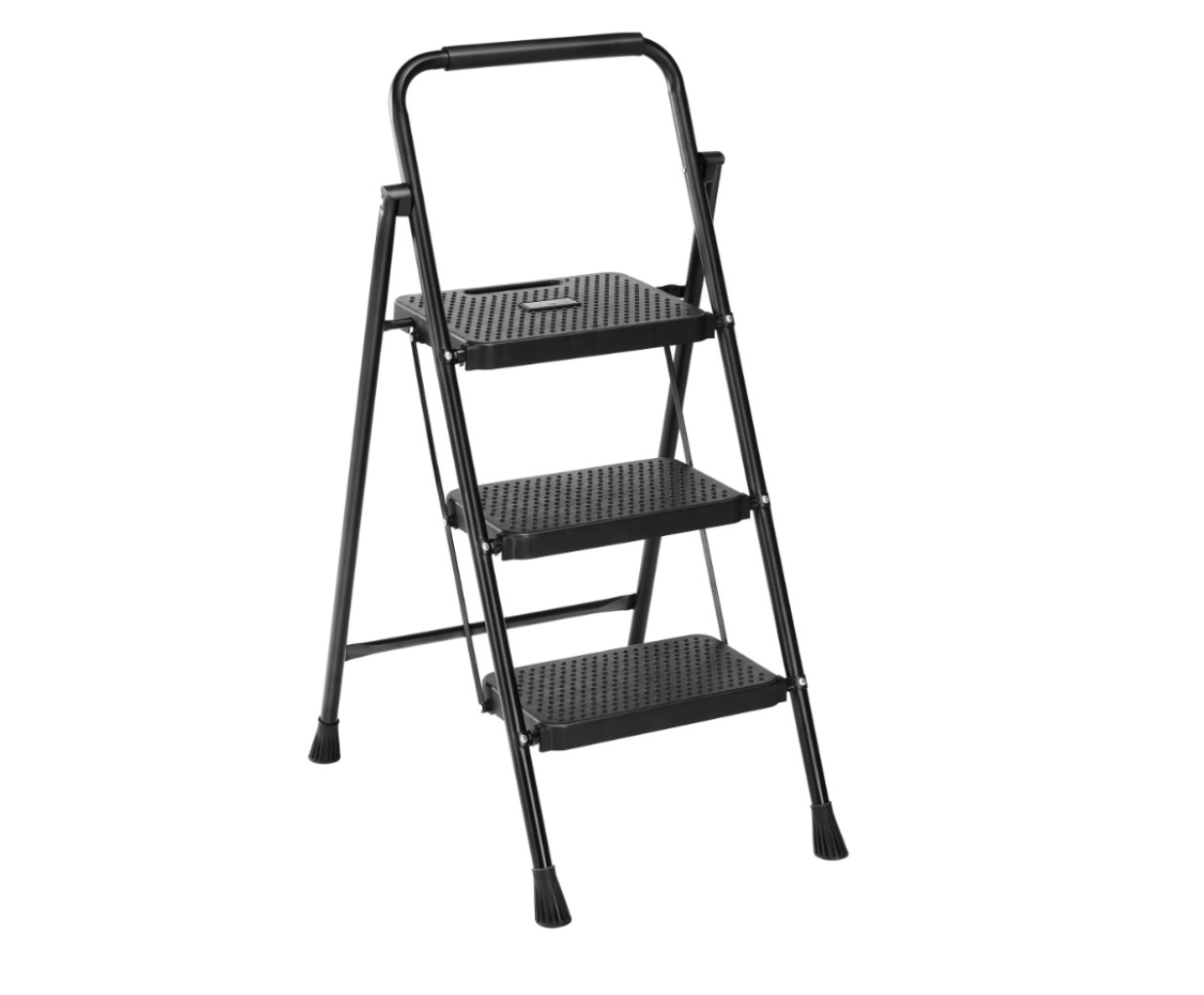 edx 3 step ladder  portable folding step stool heavy duty  anti-slip  lightweight 800lbs capacity  for kitchen  garage & outdoor use  black
