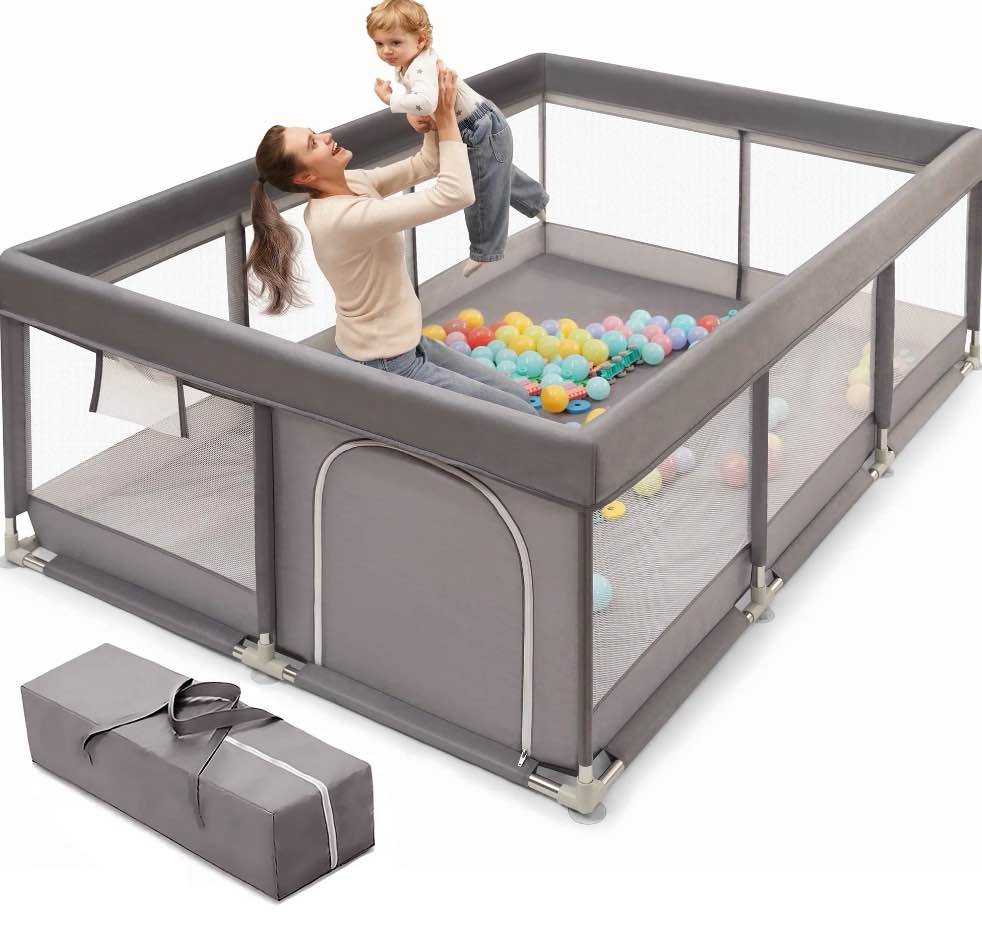 babyeap baby playpen large play yard fence for toddlers, 71"x50" dark gray