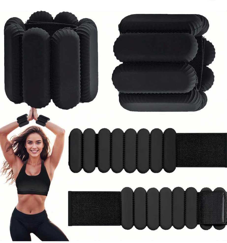 pilates wrist & ankle weights for women, wearable strong arm & leg weights set of 2(1lbs each), adjustable ankle weights for walking, yoga, dance, barre,gym,black