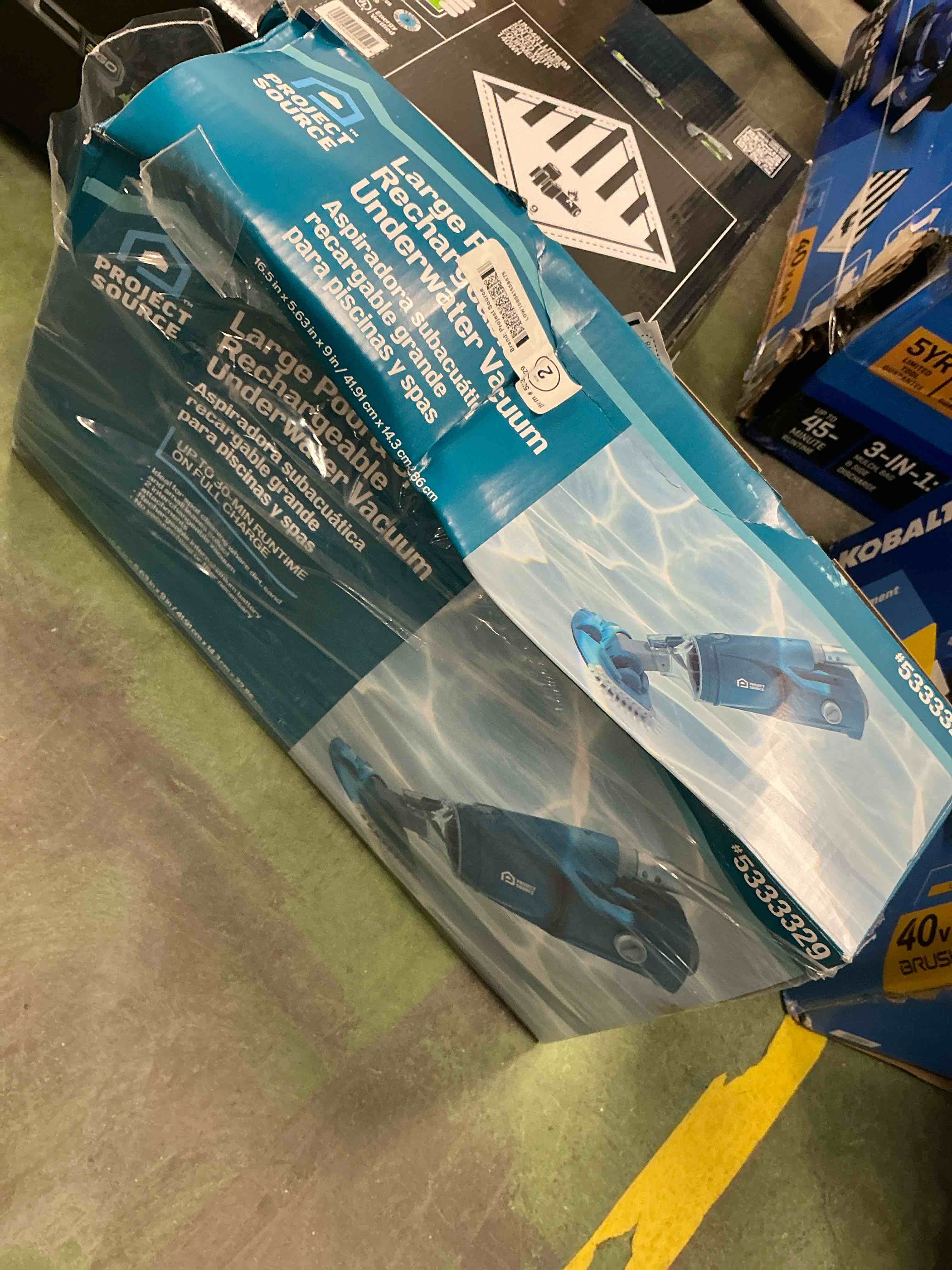 Condition photo showing As Is for 11-in handheld pool vacuum-untested