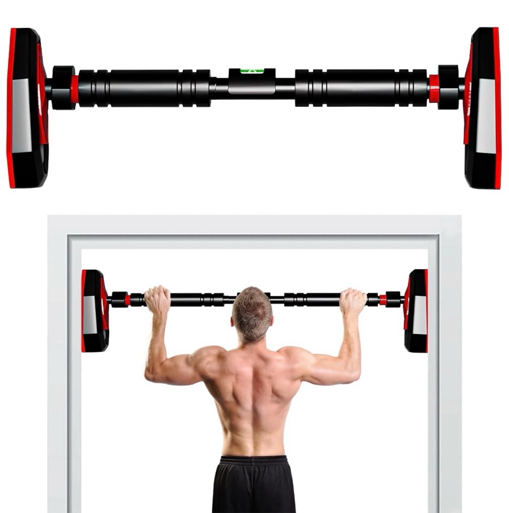 stusgo pull up bar for doorway no screws, adjustable chin up bar for door frame, strength training pull-up bars for home, width 30.7-44.3 inches with locking mechanism, no punching