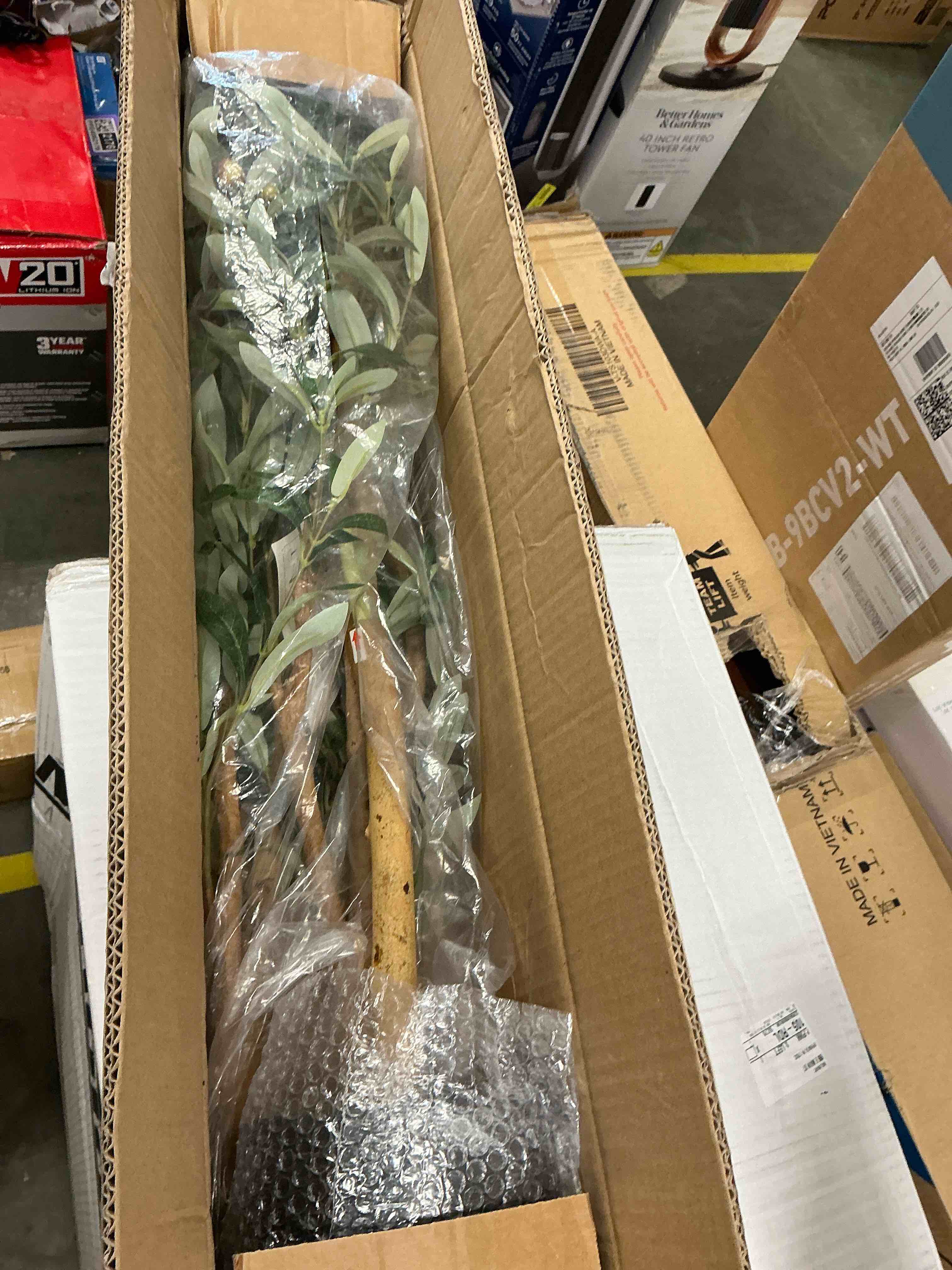 Condition photo showing New/Like New for 5 ft artificial olive plants with realistic leaves and natural trunk, silk fake olive tree in black plastic pot, faux olive tree for office home