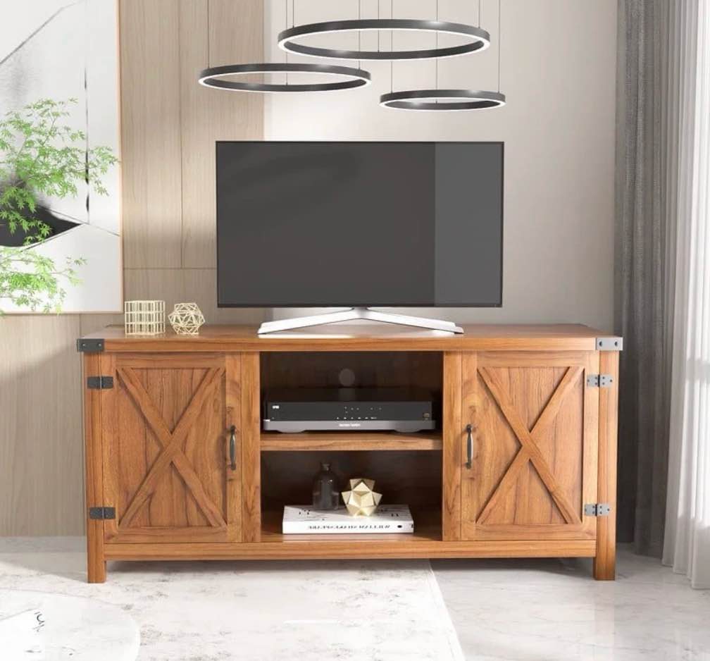 homall farmhouse tv stand for 65 inch tvs rustic brown wood entertainment center with storage cabinet & cable management