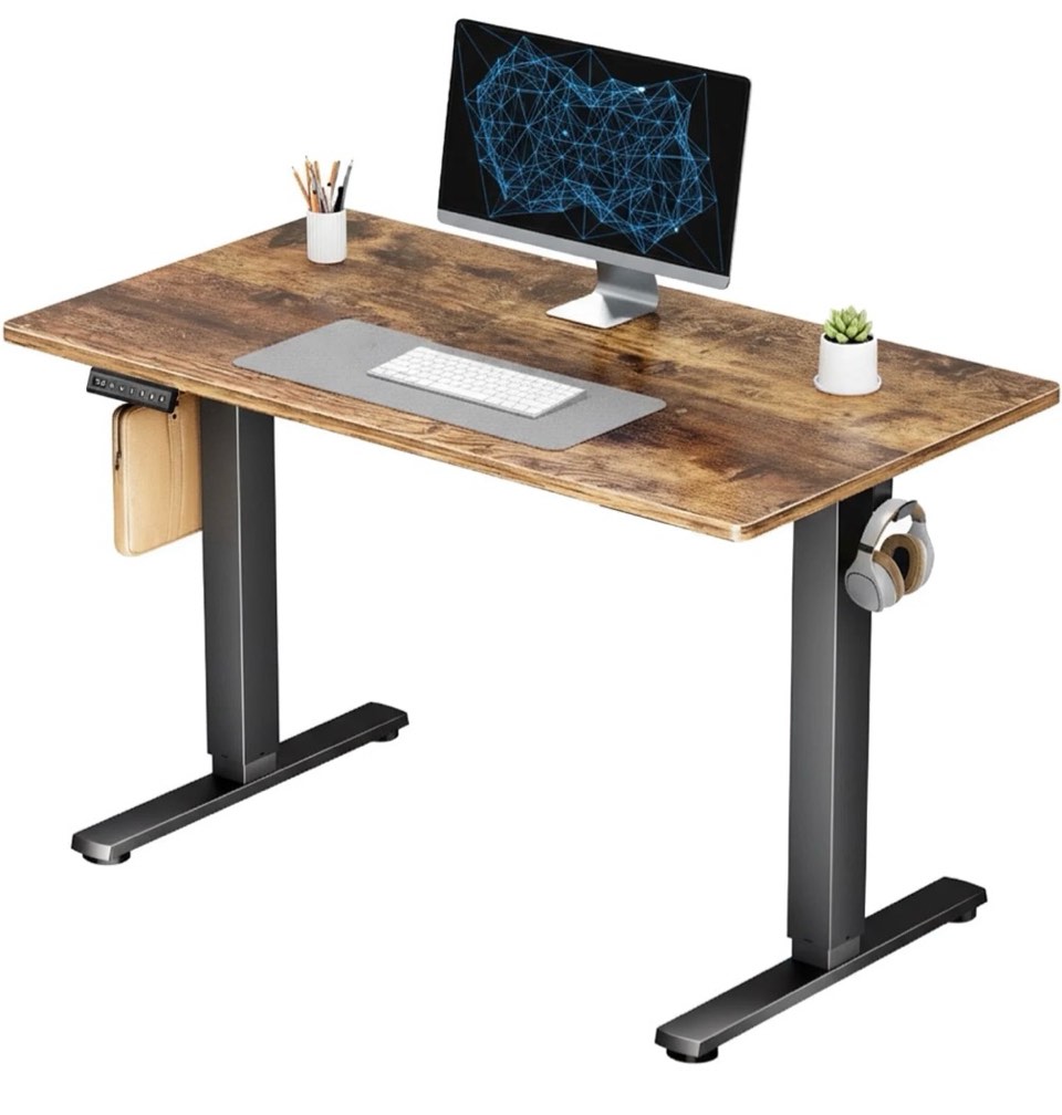 concetta electric height adjustable desk, 40"x24" ergonomic sit stand workstation, one-touch lift home office desk, rust