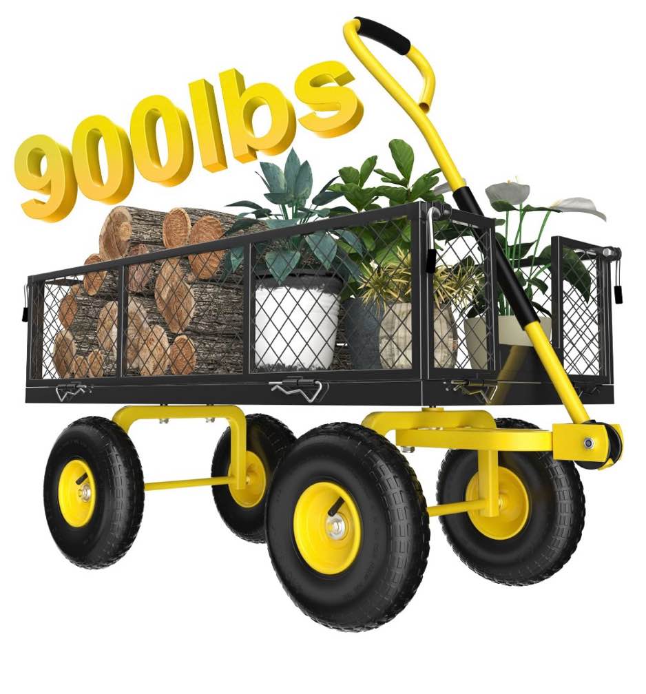 firstness heavy duty garden cart, 900 lbs capacity garden wagon with removable sides, black