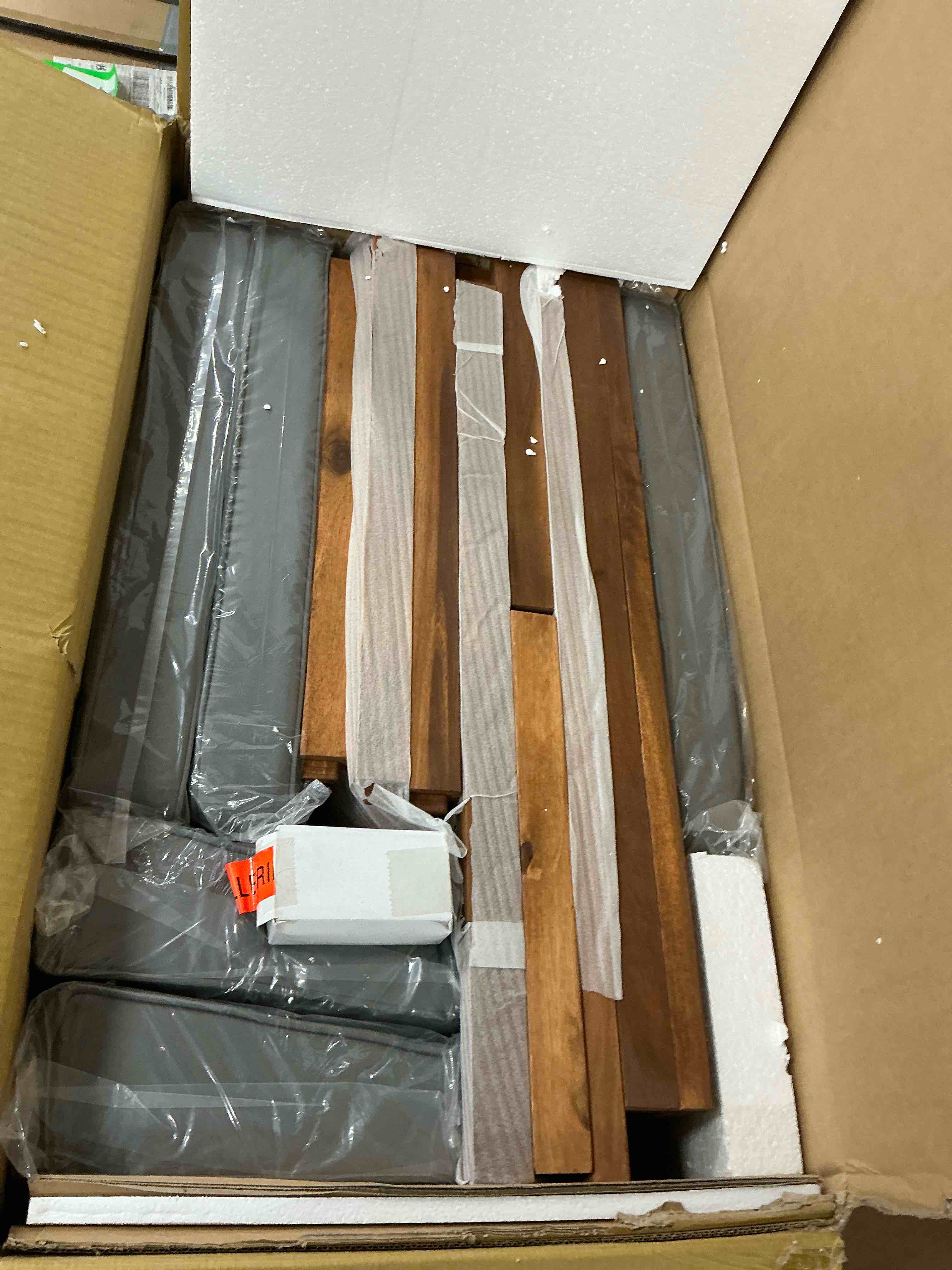 Condition photo showing New/Like New for modular outdoor brown and grey acacia l/r chairs + ottoman by walker edison