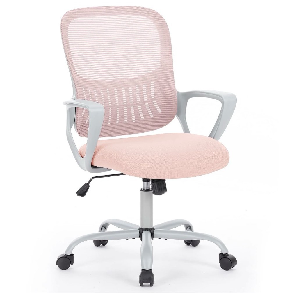 edx desk chair with ergonomic lumbar support for home, office, bedroom, 250lbs, pink