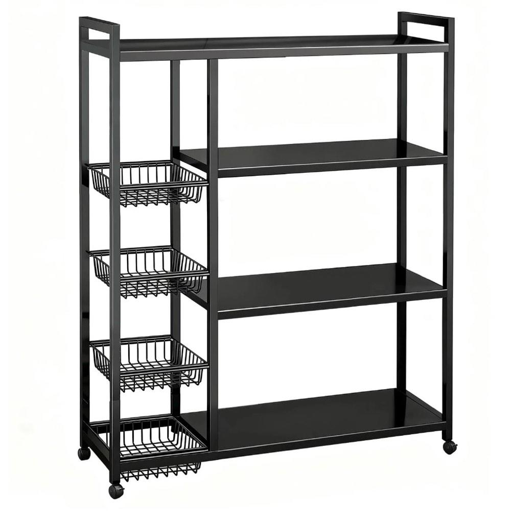 movable wire rack, heavy-duty 4-tier storage shelf with 4 baskets and wheels, metal shelves organizer for kitchen, bathroom, office, garage, 39.37''l*12.59''w*53.14''h