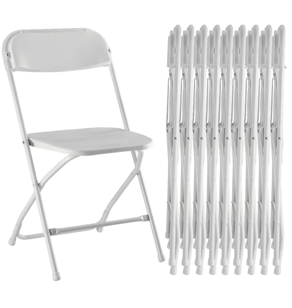 edx 10-pack folding chair, indoor portable, stackable for events, offices, weddings and restaurants, white