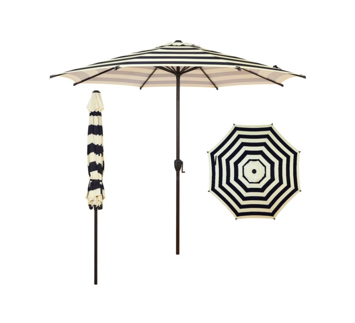 abba patio 9ft outdoor patio umbrella push button tilt and crank 8 ribs black & cream stripe