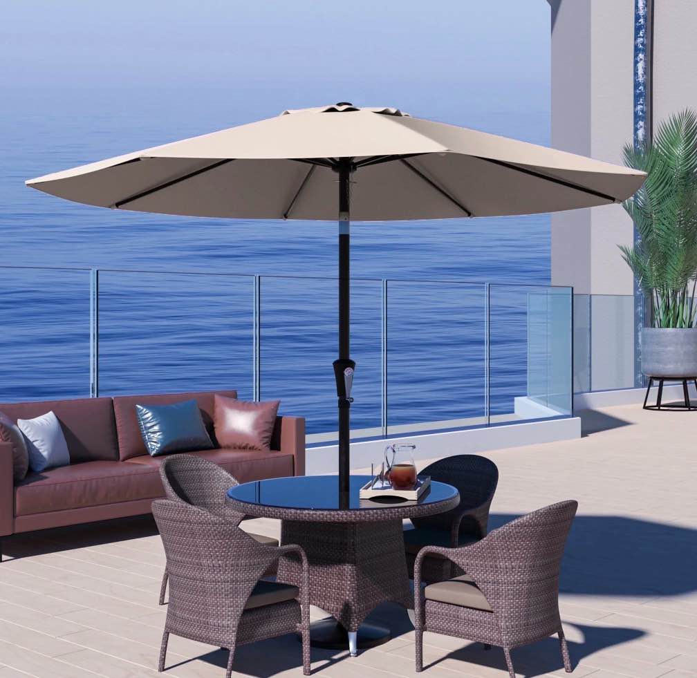 justlet 9ft outdoor market patio umbrella with 8 reinforced steel ribs crank lift push button tilt uv-resistant windproof & waterproof – beige