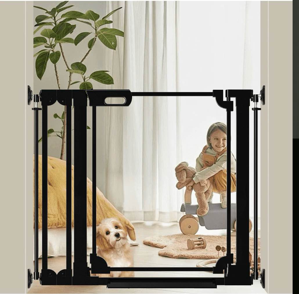 fairy baby clear baby gate for doorway 29-38 in wide pressure mounted baby safety gates black