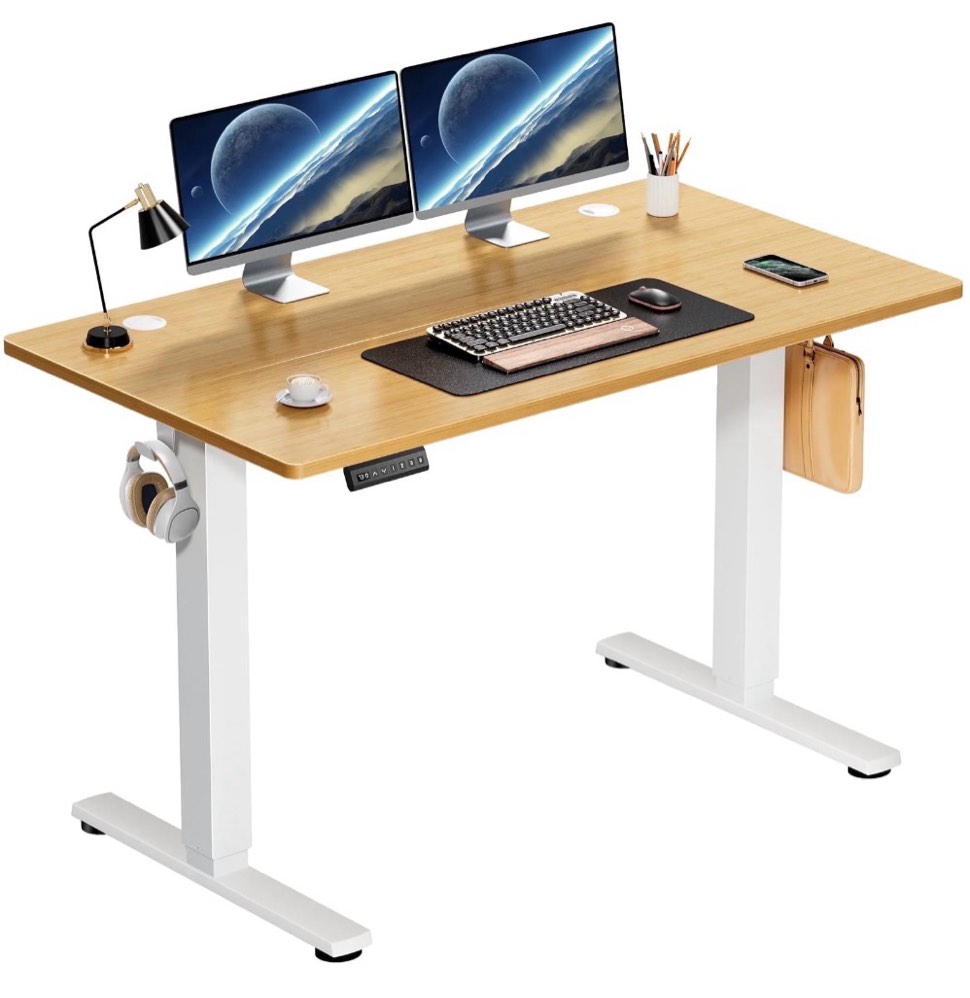 edx electric adjustable height sit standing desk, 48 x 24 inch splice board for home office, oak 48 x 24in