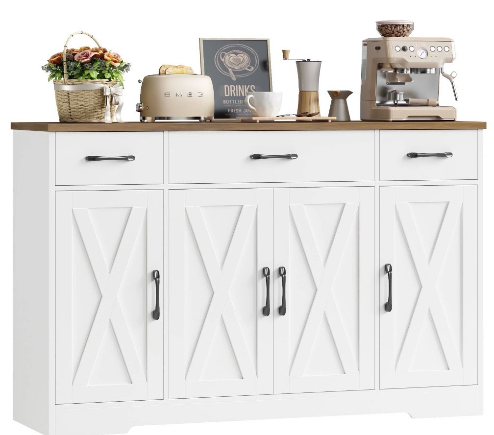 Condition photo showing New/Like New for homfa buffet cabinet with 3 drawers and 4 doors, 55.1" w kitchen sideboard storage cabinet with adjustable shelves, farmhouse coffee bar cabinet for d