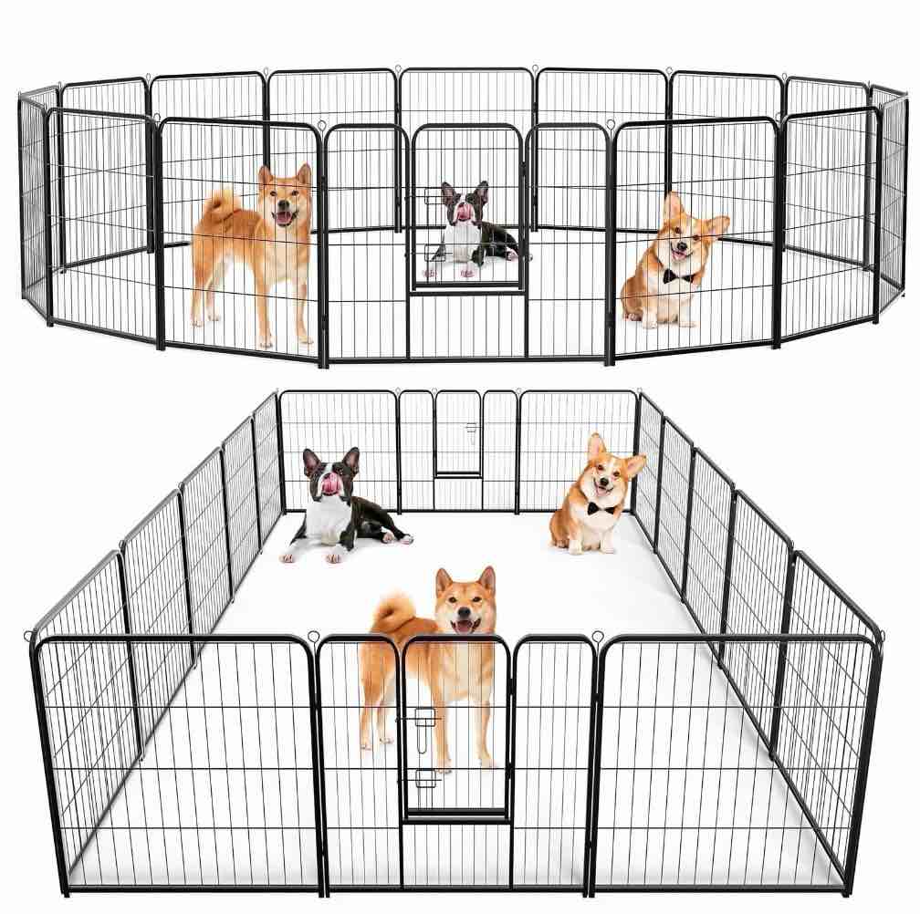 barebones 16-panel dog playpen  heavy duty portable pet fence with easy access door panel  32  high