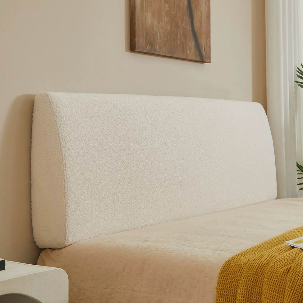 pinmoco upholstered foam headboard for king bed, height adjustable and ergonomic head board, teddy velvet white