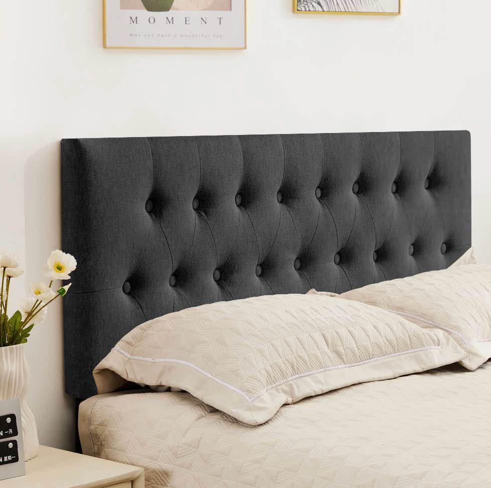 jonpony tufted upholstered headboard twin size, solid wood head board with  adjustable height  headboard from 37" to 51",bed frame adapters,black,headboard only