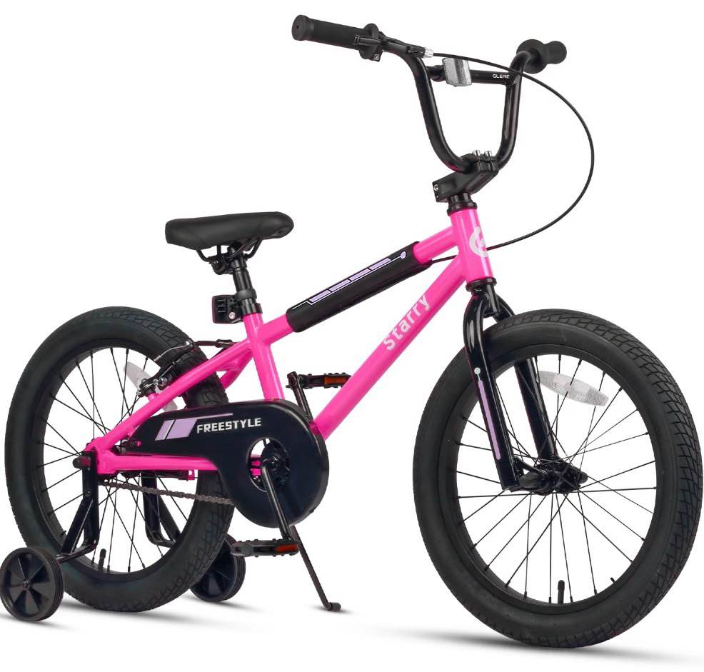 glerc 16 inch little kids bike for over 4 years old boys girls youth bmx style bicycle with training wheels coaster & rear v brake, orange