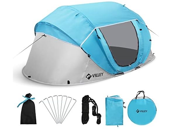 villey 2 person easy pop up tent, waterproof automatic setup instant lightweight camping beach tent with carrying bag for camping, hiking & traveling