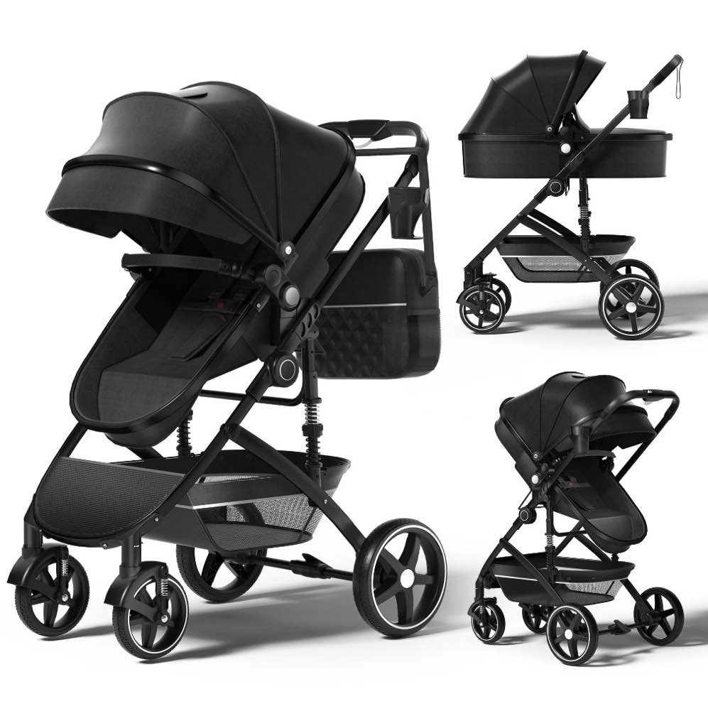 babyeap 2 in 1 baby stroller,foldable lightweight carriage reversible bassinet pram for toddler,travel stroller with with cup holder?storage bag,black