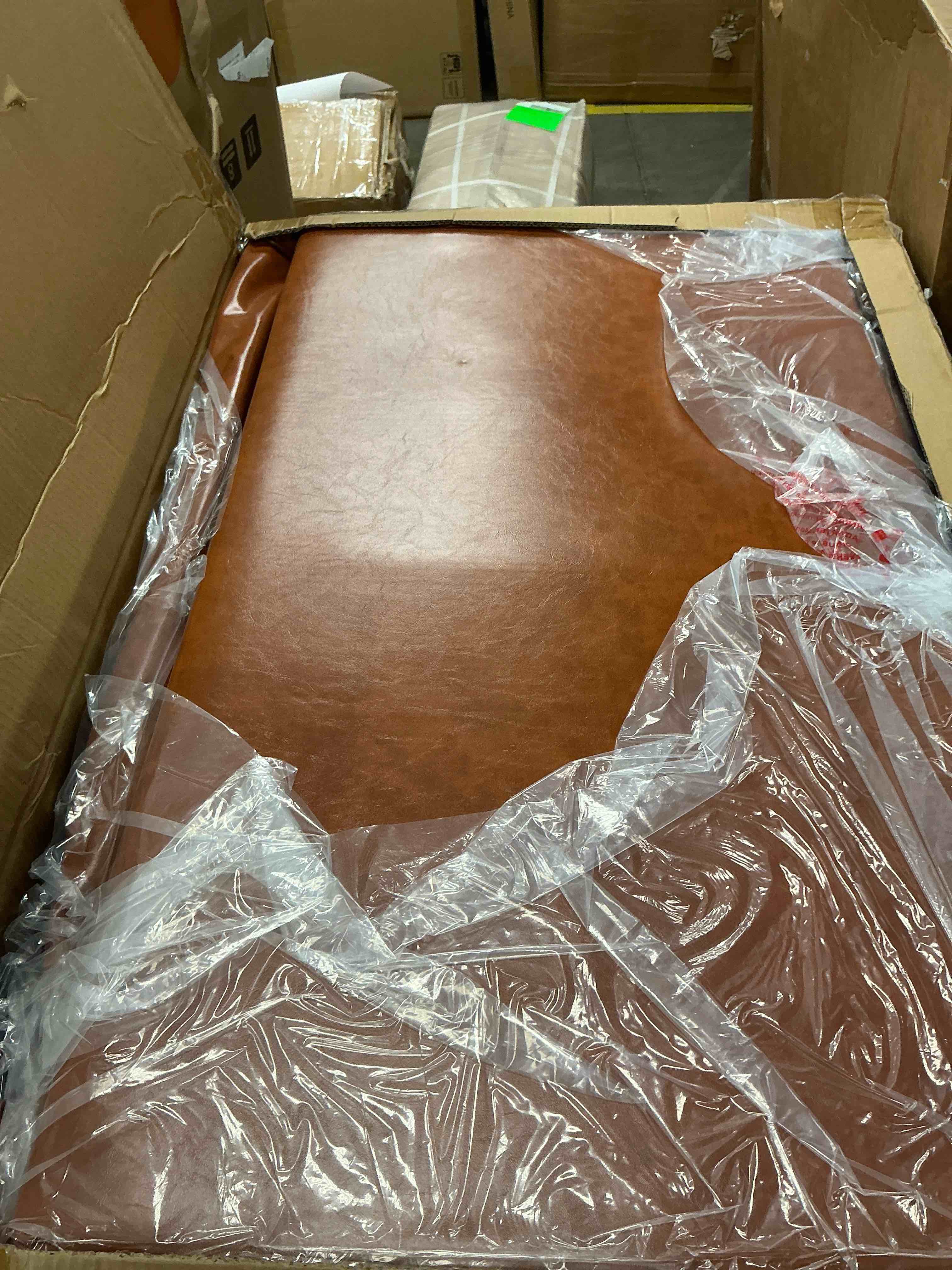 Condition photo showing New/Like New for 101" large pu leather sofa couch, spring cushion modern couch with 24" extra deep seat, wide storage armchair, comfy upholstered oversized loveseat (includes 2 pillows) for living room, office, brown