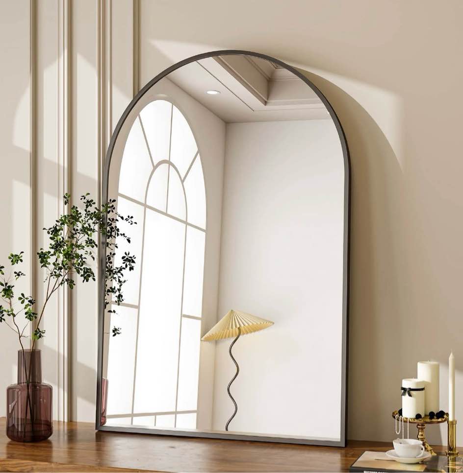 beautypeak 24 x 36  bathroom mirror wall vanity arched mirror  black