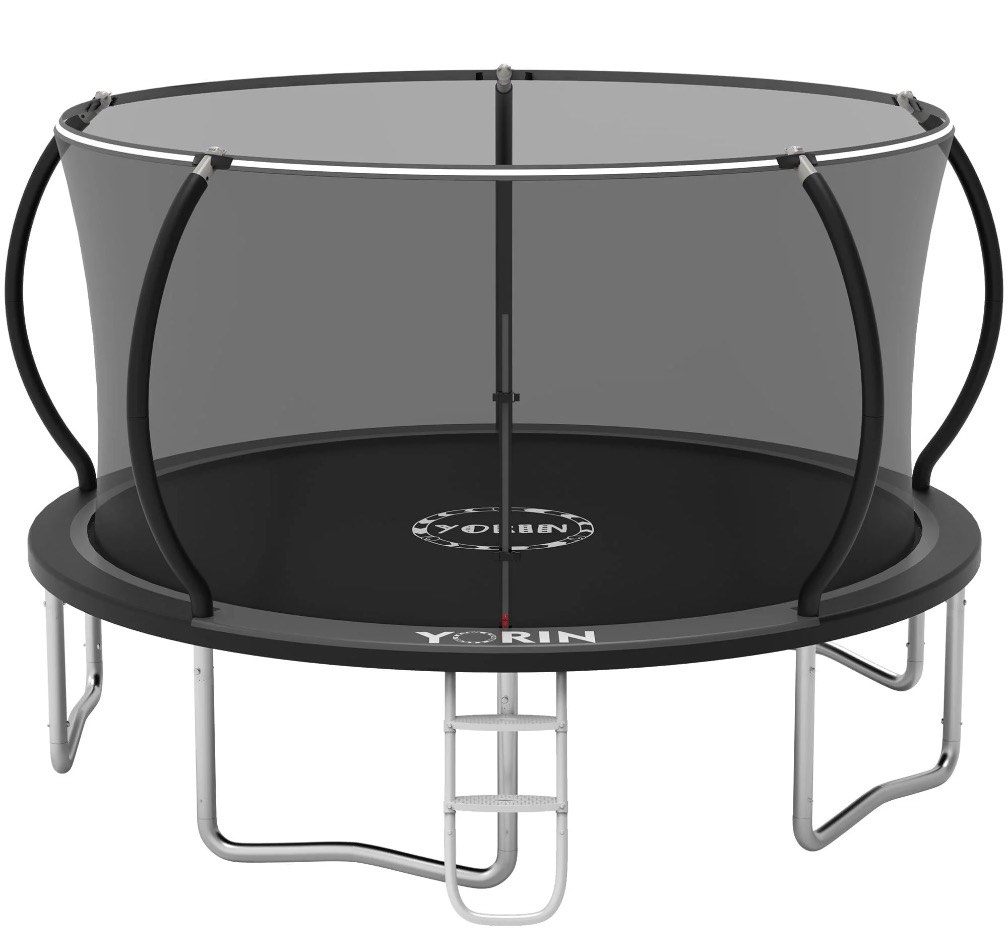 yorin trampoline, 14ft trampoline with enclosure net, 1400lbs trampoline for 6-7 kids adults, outdoor trampoline with ladder, anti-rust backyard heavy duty recreational round trampolin  (( box 3 of 3 ))