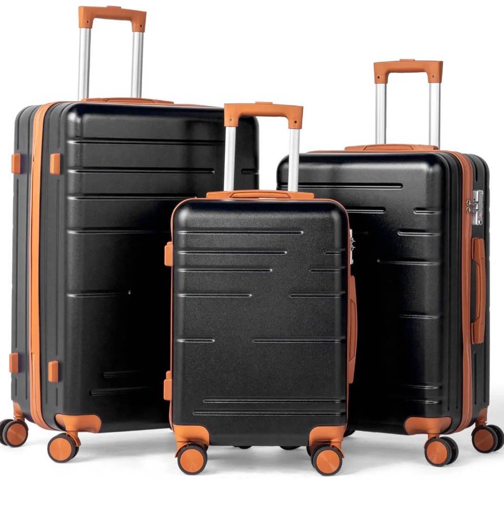 zimtown 3 piece luggage set, abs hardside lightweight suitcase with tsa lock spinner wheels, black
