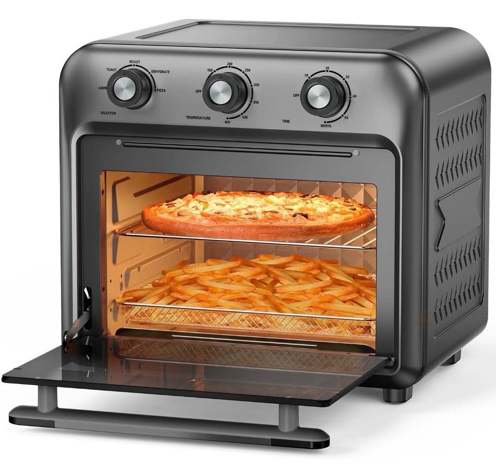 19qt air fryer toaster oven with convection, 5-in-1 countertop cooker, visible window, oil free, 1500w, black